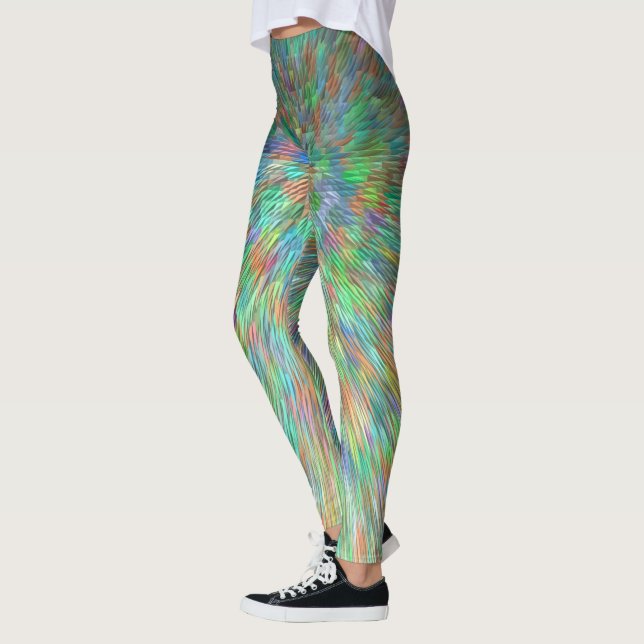 Emerald green bursts abstract leggings (Left)