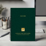 Emerald green Business Logo and Name Professional Planner<br><div class="desc">Stay organised and elevate your professional image with our Custom Spiral Planner, featuring a refined navy blue leather-look design that combines sophistication with functionality. A customisable square space on the cover allows you to prominently display your business logo over a gold texture while two additional lines of editable text offer...</div>