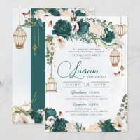 Emerald Green Butterfly Floral Elegant Quinceañera