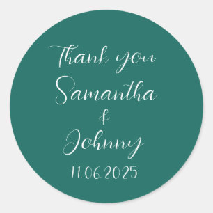 Emerald Green Calligraphy Elegant Couple Wedding  Classic Round Sticker