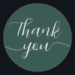 Emerald Green Calligraphy Elegant Thank You Classic Round Sticker<br><div class="desc">The perfect little something to add elegant style to your thank you.</div>