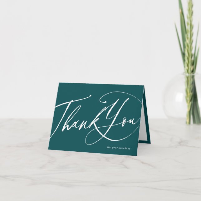 Emerald Green-Calligraphy-Stylish-folded-Business Thank You Card (Front)