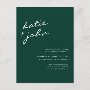 Emerald Green Calligraphy Virtual Wedding Invitation Postcard
