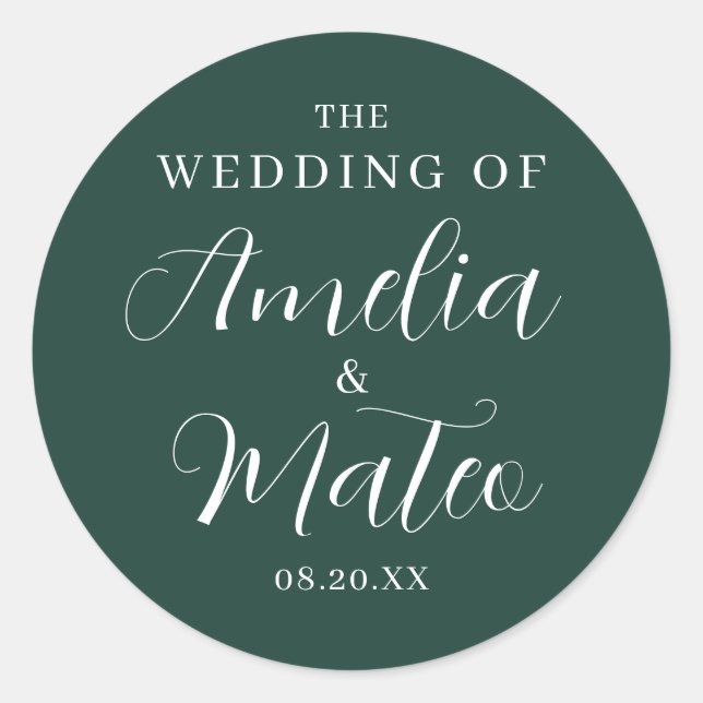 Emerald Green Calligraphy Wedding Envelope Seal (Front)