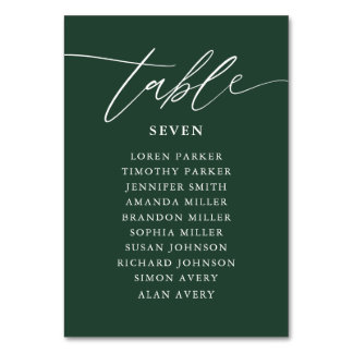 Emerald Green Calligraphy Wedding Seating Chart Table Number