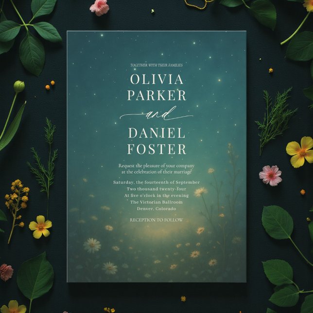 Emerald Green Celestial Meadow Wedding Invitation (Creator Uploaded)