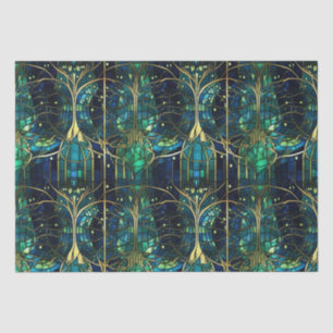 Emerald Green Celestial Tree Stained Glass Pattern Tissue Paper