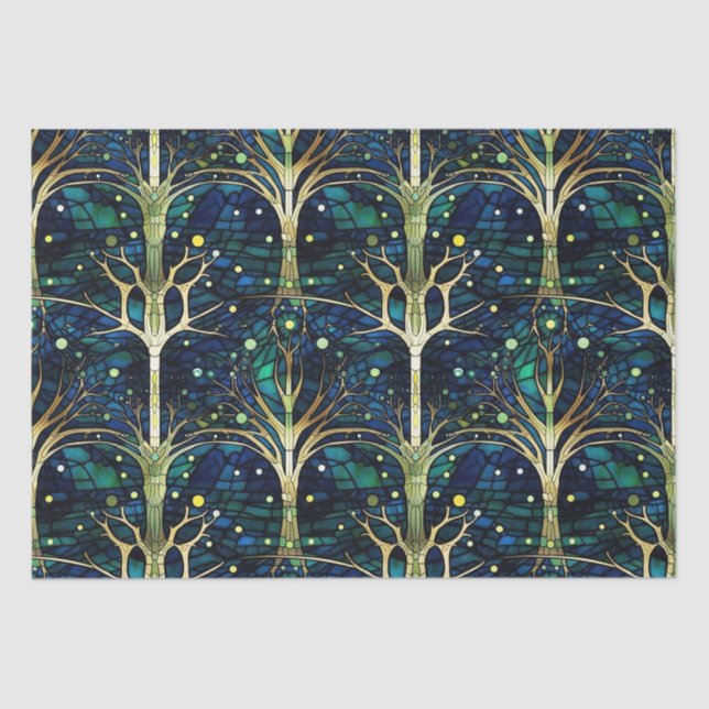 Emerald Green Celestial Tree Stained Glass Pattern Tissue Paper (Front)