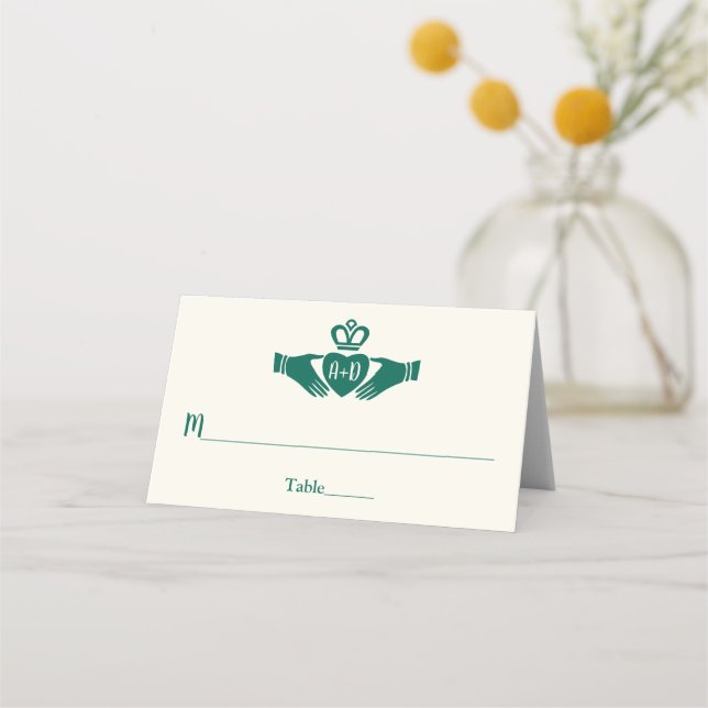 Emerald Green Celtic Claddagh Wedding Address Place Card (Front)