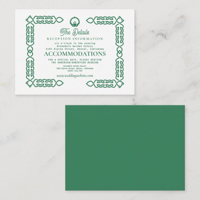 Emerald Green Celtic Knot Claddagh Wedding Enclosure Card (Front/Back)
