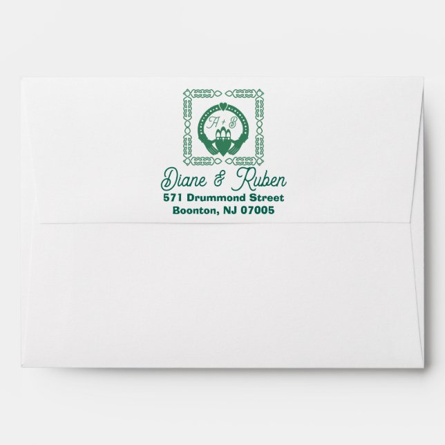 Emerald Green Celtic Knot Claddagh Wedding Envelope (Back (Top Flap))