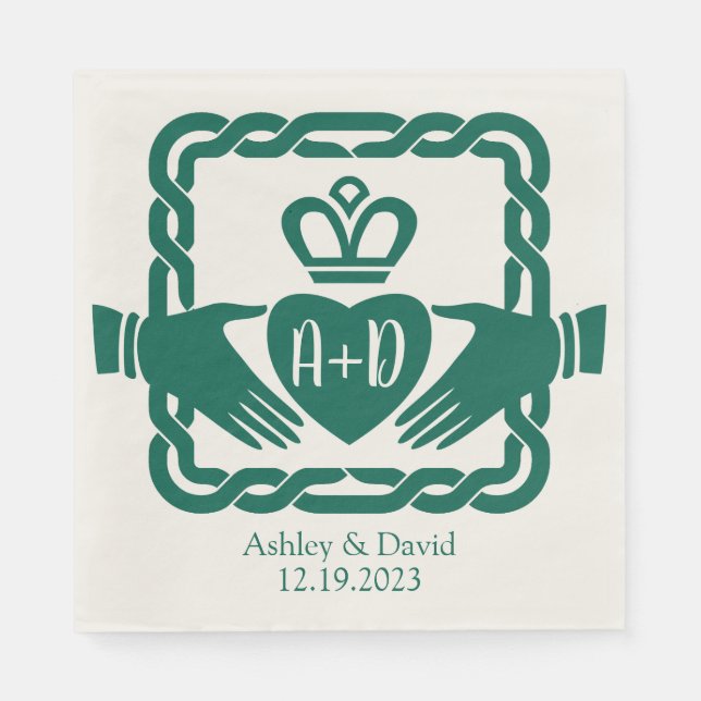 Emerald Green Celtic Knot Claddagh Wedding  Napkin (Front)