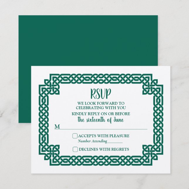 Emerald Green Celtic Knot Claddagh Wedding RSVP (Front/Back)
