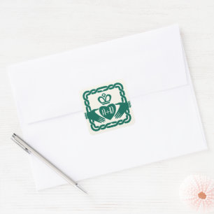 Emerald Green Celtic Knot Claddagh Wedding  Square Sticker