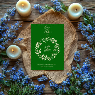 Emerald Green & Champagne Circle, Save the Date Invitation