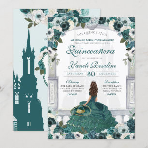 Emerald Green Charro Elegant Princess Quinceanera Invitation