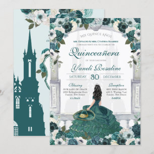 Emerald Green Charro Elegant Princess Quinceanera Invitation