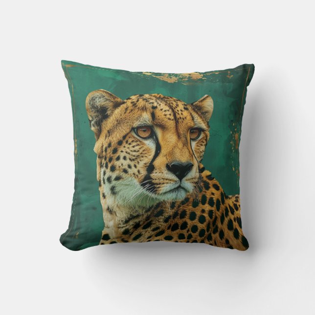 Emerald Green Cheetah Maximalist Decor Cushion (Front)
