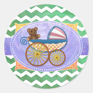 Emerald Green Chevron Baby Shower Classic Round Sticker