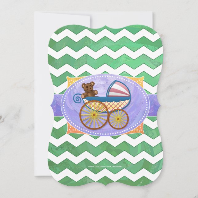 Emerald Green Chevron Baby Shower Invitation (Front)