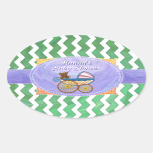 Emerald Green Chevron Baby Shower Oval Sticker