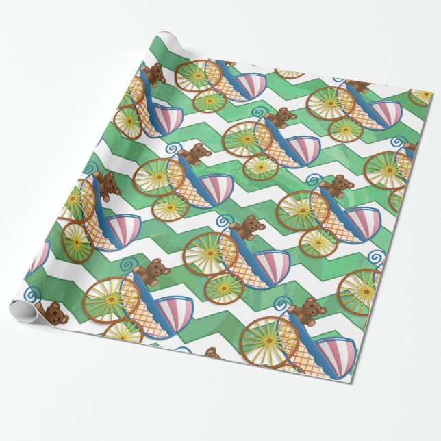 Emerald Green Chevron Baby Shower Wrapping Paper (Unrolled)