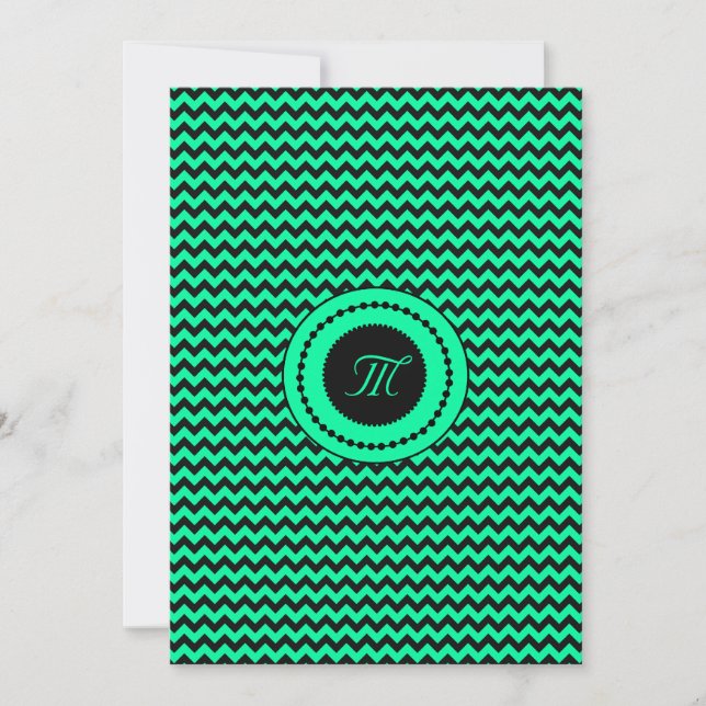 Emerald Green Chevron Monogrammed Wedding Invitation (Front)