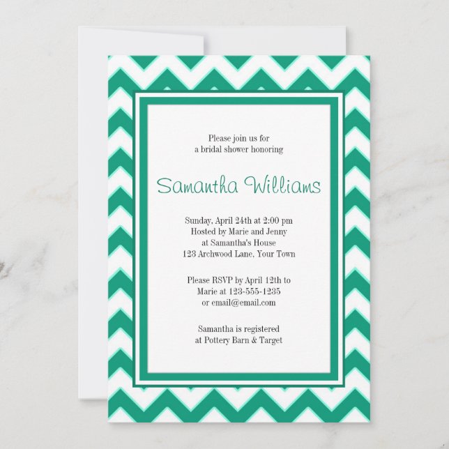Emerald Green Chevron Pattern Bridal Shower Invitation (Front)