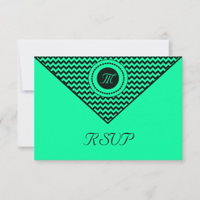 Emerald Green Chevron RSVP Card (Front)
