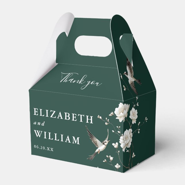 Emerald Green Chinoiserie Floral Wedding Thank You Favour Box (Front Side)