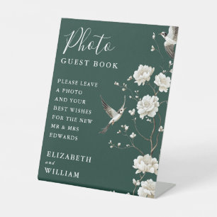 Emerald Green Chinoiserie Photo Guest Book Wedding Pedestal Sign