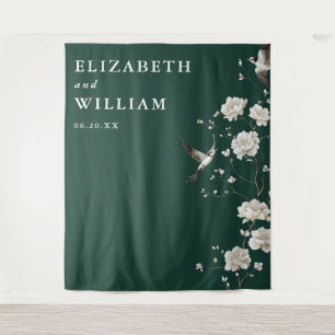 Emerald Green Chinoiserie Wedding Photo Backdrop Tapestry