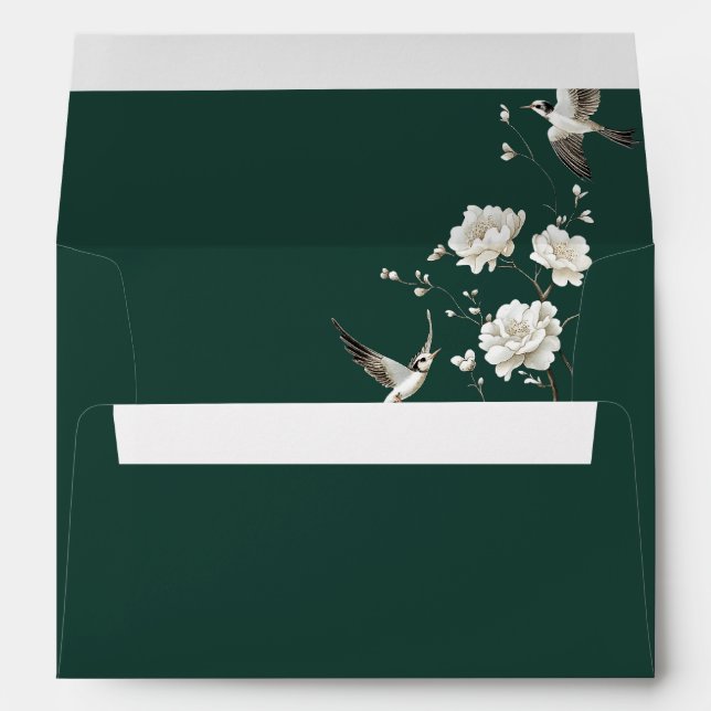 Emerald Green Chinoiserie Wedding Return Address Envelope (Back (Bottom))