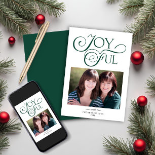Emerald Green Christmas Joyful Christmas Photo Holiday Card