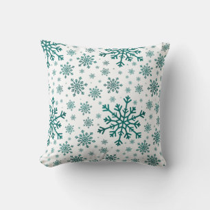 Emerald Green Christmas Snowflakes on Winter White Cushion