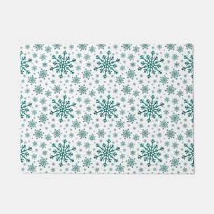Emerald Green Christmas Snowflakes on Winter White Doormat