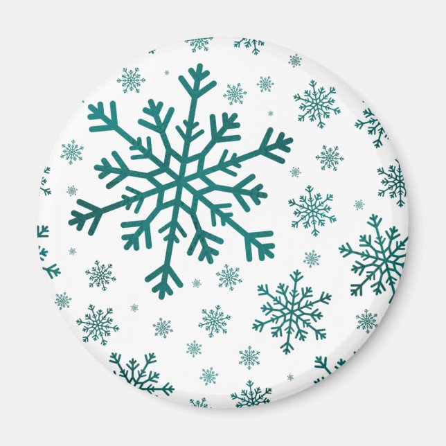 Emerald Green Christmas Snowflakes on Winter White Magnet (Front)