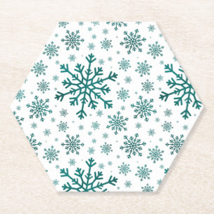 Emerald Green Christmas Snowflakes on Winter White Paper Coaster