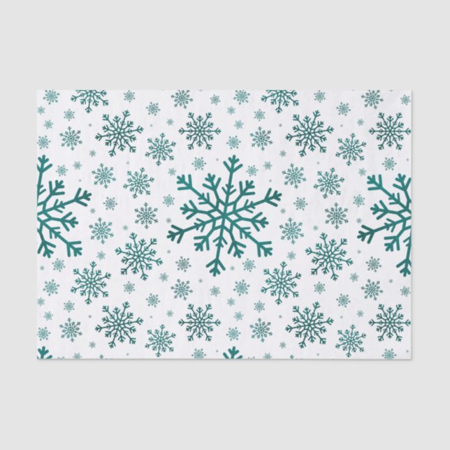 Emerald Green Christmas Snowflakes on Winter White Tissue Paper (Front)