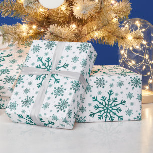 Emerald Green Christmas Snowflakes on Winter Wrapping Paper