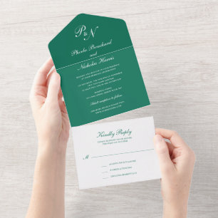 Emerald Green Classic Elegant Wedding All In One Invitation