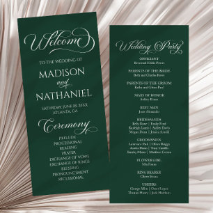 Emerald Green Classic Minimalist Elegant Wedding Programme