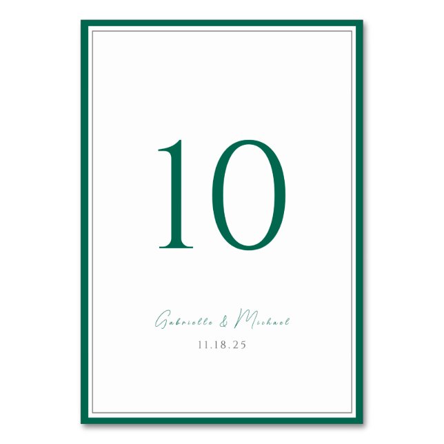 Emerald Green Classic Wedding Table Number (Front)