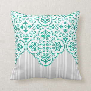 Emerald Green Classy Stripes Damask Cushion