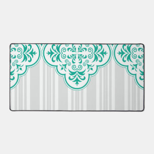 Emerald Green Classy Stripes Damask Desk Mat