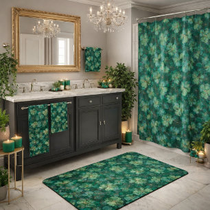 Emerald Green Clover Floral Pattern Shower Curtain