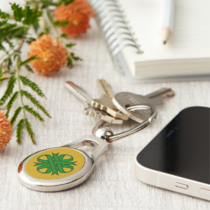 Emerald Green Clover Ribbon by Kenneth Yoncich Key Ring