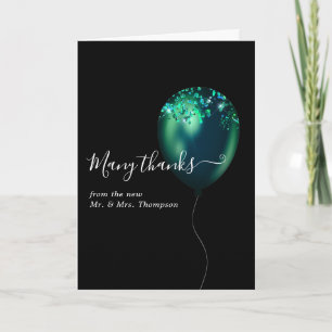 Emerald Green Confetti Balloon Wedding Photo Thank You Card