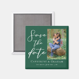 Emerald Green Couple Photo Forest Save the Date Magnet