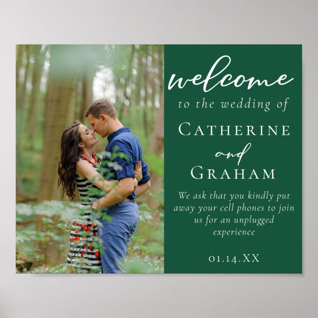 Emerald Green Couple Photo Wedding Welcome Poster (Front)